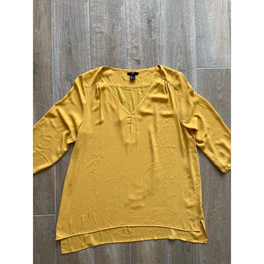 H & M Women's Yellow Sheer 3/4 Sleeved Top Sz 14